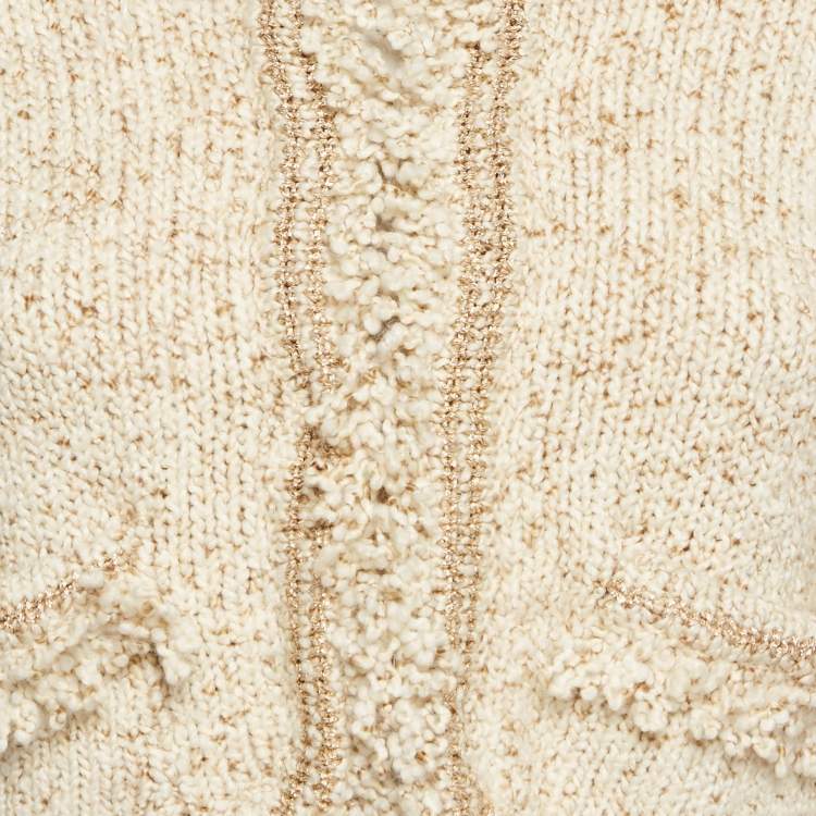 Pre Owned Chloé Cream Knit Fringed Cardigan M