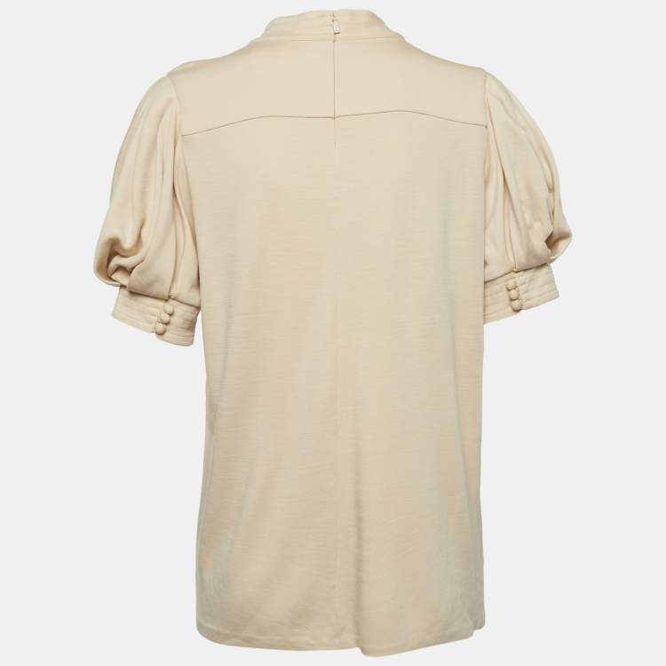 Pre Owned Chloé  Beige Wool Jersey Crew Neck Top S
