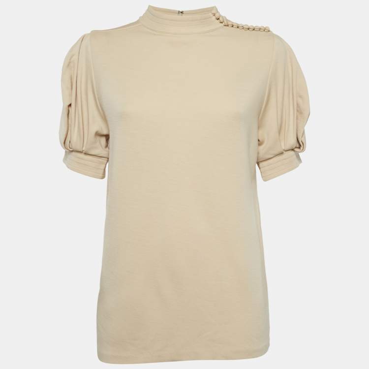 Pre Owned Chloé  Beige Wool Jersey Crew Neck Top S
