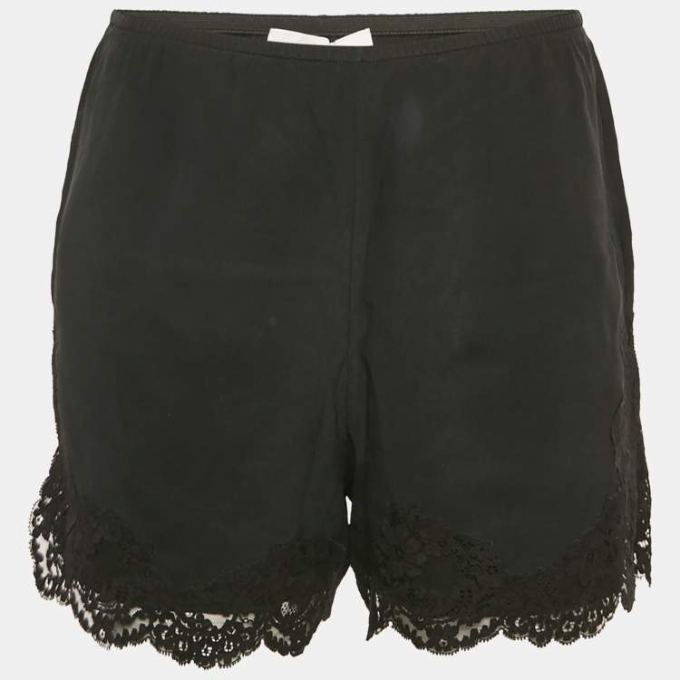 Pre Owned Chloé Black Silk Lace Trimmed Shorts S