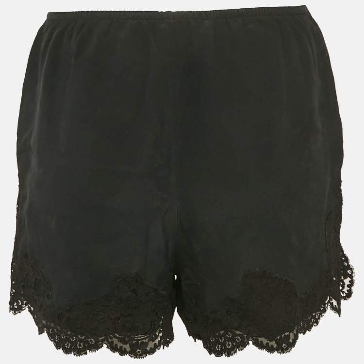Pre Owned Chloé Black Silk Lace Trimmed Shorts S