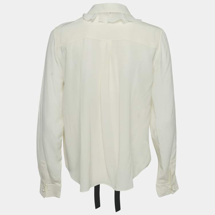 Pre Owned Chloe Cream Silk Chiffon Contrast Neck Detail Shirt M