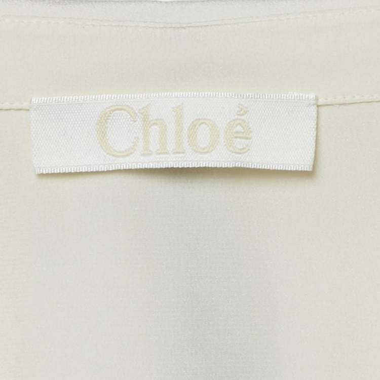 Pre Owned Chloe Cream Silk Chiffon Contrast Neck Detail Shirt M