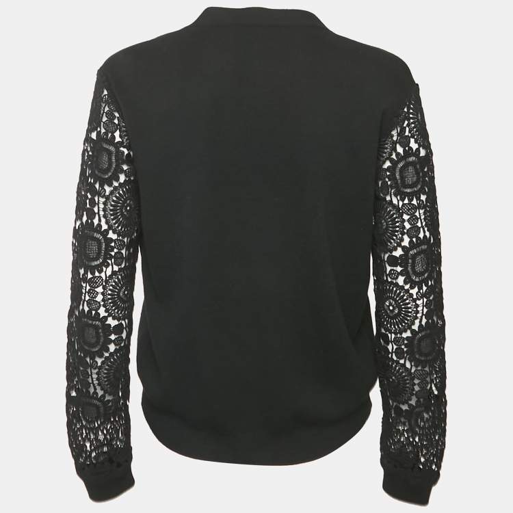 Pre Owned Chloé Black Wool and Lace Button Front Cardigan M