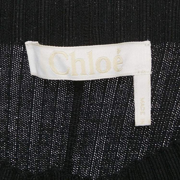 Pre Owned Chloé Black Rib Knit High Neck Flared Midi Dress XS