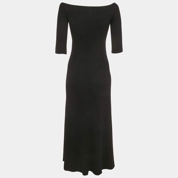 Pre Owned Chloé Black Rib Knit High Neck Flared Midi Dress XS