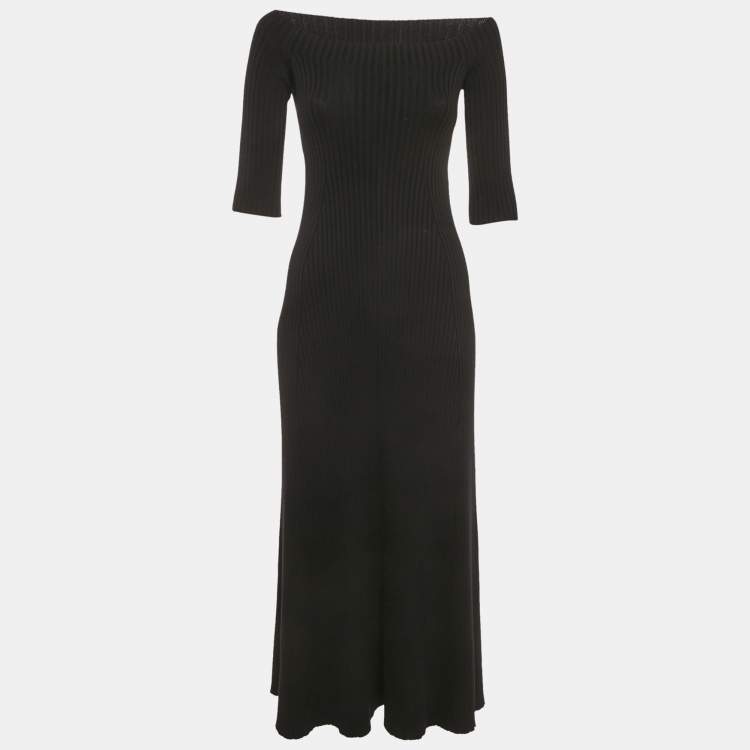 Pre Owned Chloé Black Rib Knit High Neck Flared Midi Dress XS