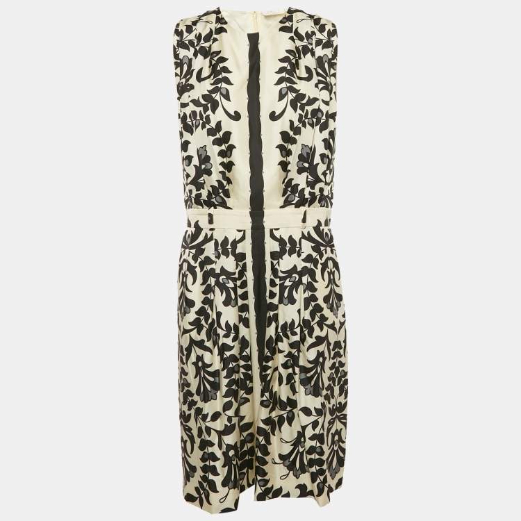 Pre Owned Chloe Black/White Printed Silk Sleeveless Knee-Length Dress M