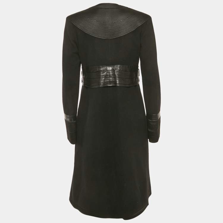 Pre Owned Chloé Black Wool and Cashmere Leather Trimmed Coat M