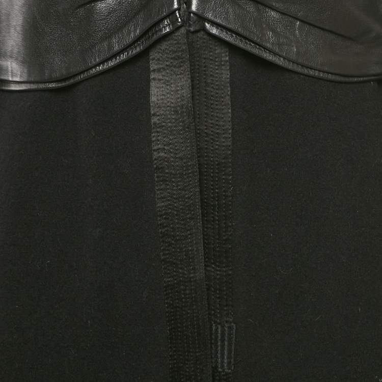 Pre Owned Chloé Black Wool and Cashmere Leather Trimmed Coat M