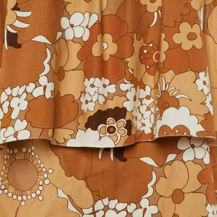 Pre Owned Chloe Brown Floral Print Cotton Off-The-Shoulder Blouse S