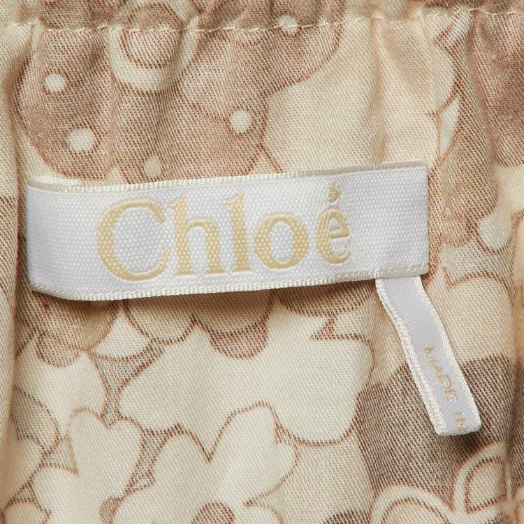 Pre Owned Chloe Brown Floral Print Cotton Off-The-Shoulder Blouse S