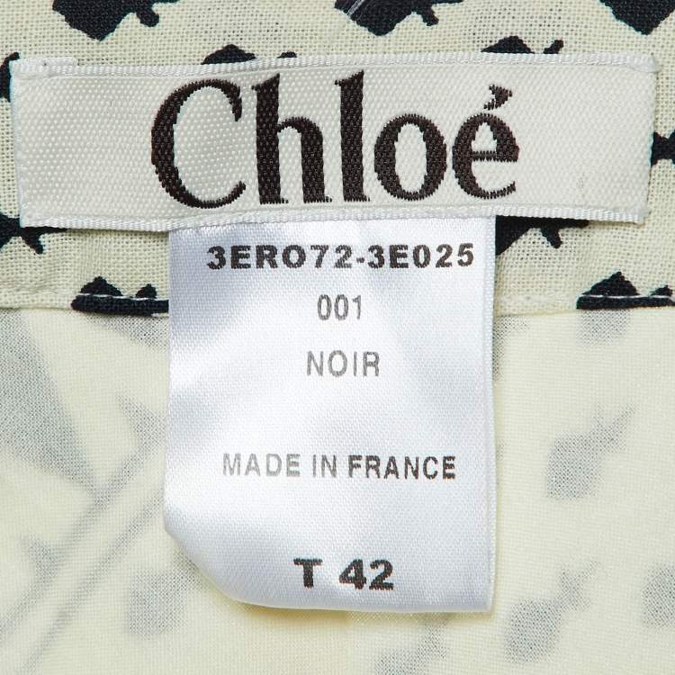 Pre Owned Chloe Black Printed Cotton Tie Detail Midi Dress L