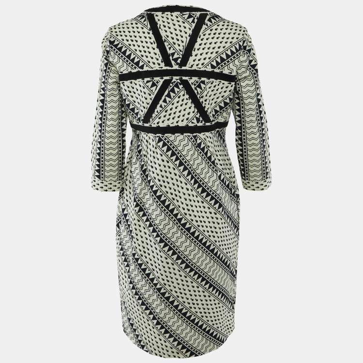 Pre Owned Chloe Black Printed Cotton Tie Detail Midi Dress L