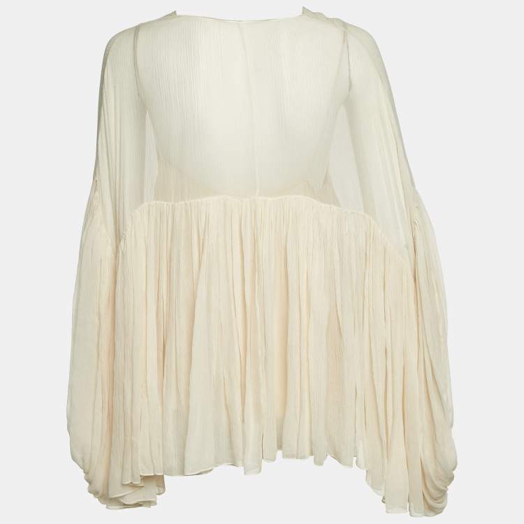 Pre Owned Chloe Cream Silk Chiffon Oversized Top L