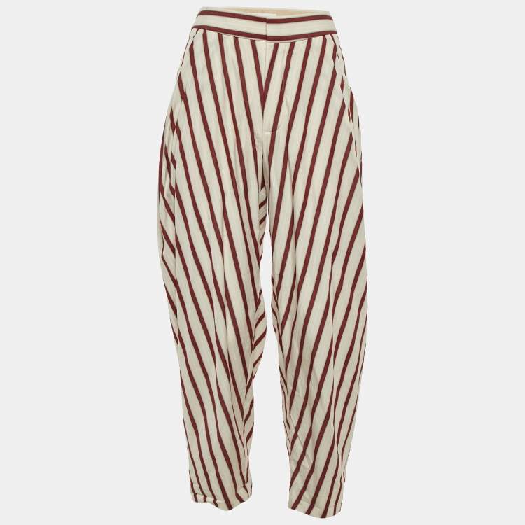 Pre Owned Chloe Cream & Red Striped Baggy Pants S