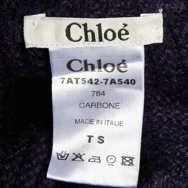 Pre Owned Chloe Navy Blue Alpaca Wool Toggle Button Front Sweater S