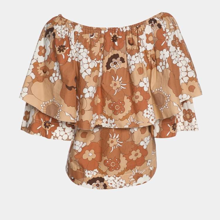 Pre Owned Chloe Multicolor/Brown Cotton Off The Shoulder Top S