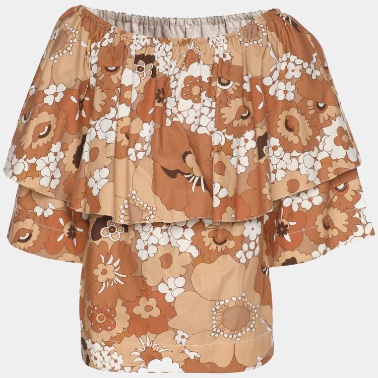 Pre Owned Chloe Multicolor/Brown Cotton Off The Shoulder Top S