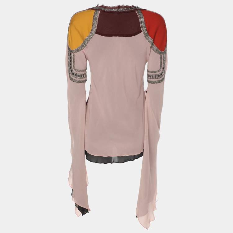 Pre Owned Chloe Multicolor Crepe Beads Embellished Long Sleeve Tops M
