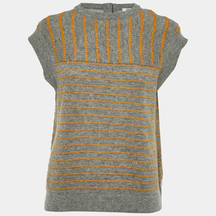 Pre Owned Chloe Grey & Yellow Wool Knit Sleeveless Sweater M
