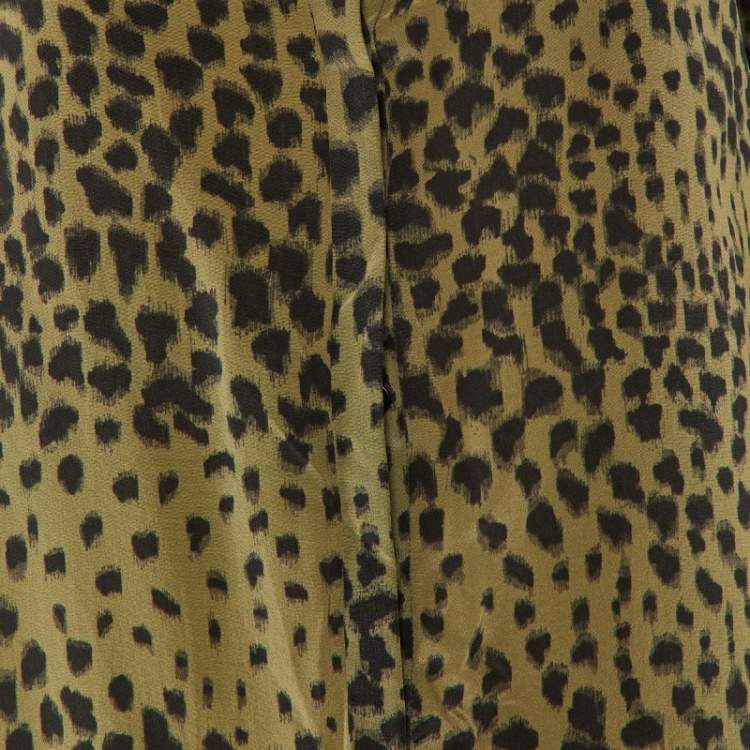 Pre Owned Chloe Taupe Green Printed Silk Button Front Blouse M