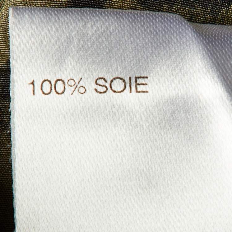 Pre Owned Chloe Taupe Green Printed Silk Button Front Blouse M