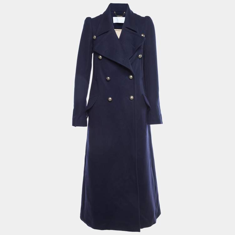 Pre Owned Chloe Navy Blue Wool Felted Double Breasted Long Coat S