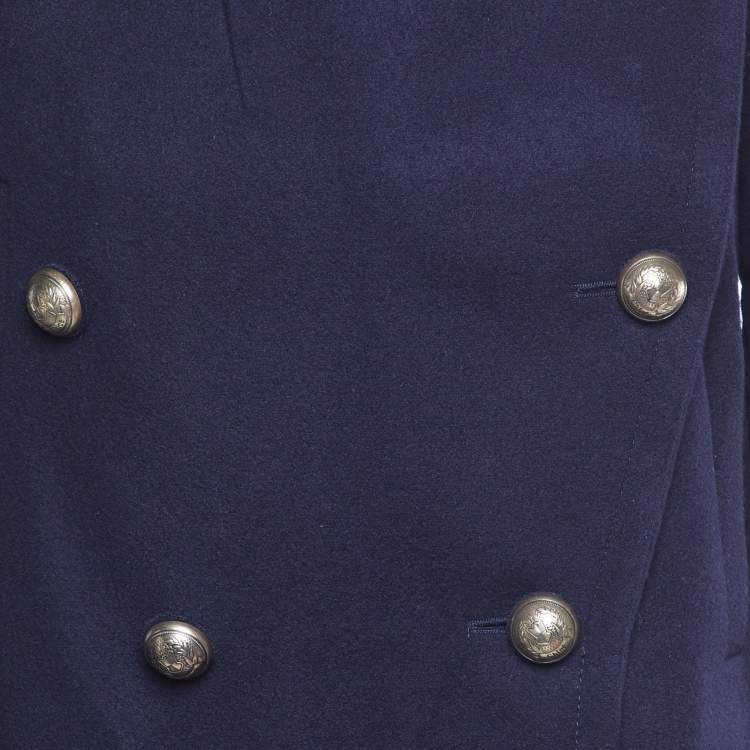 Pre Owned Chloe Navy Blue Wool Felted Double Breasted Long Coat S