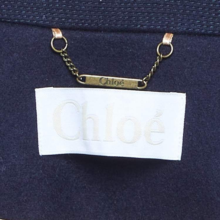 Pre Owned Chloe Navy Blue Wool Felted Double Breasted Long Coat S