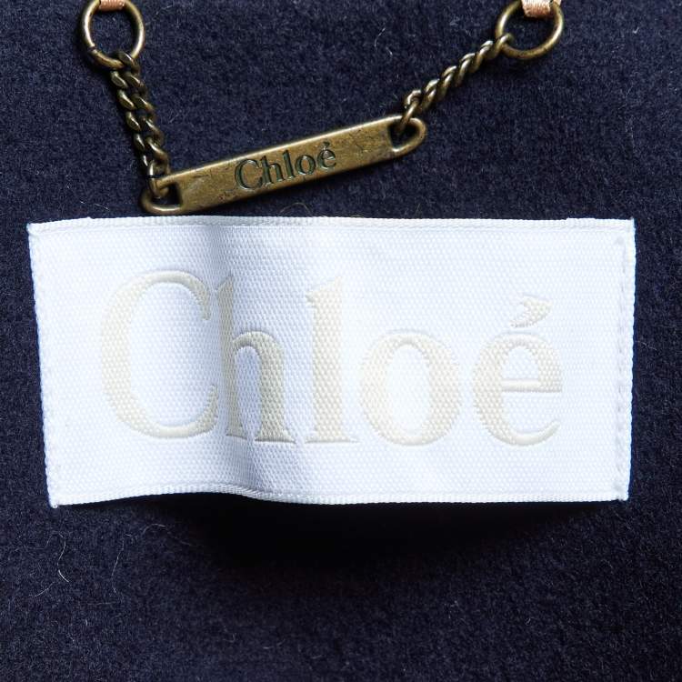 Pre Owned Chloe Navy Blue Wool Felted Double Breasted Long Coat S