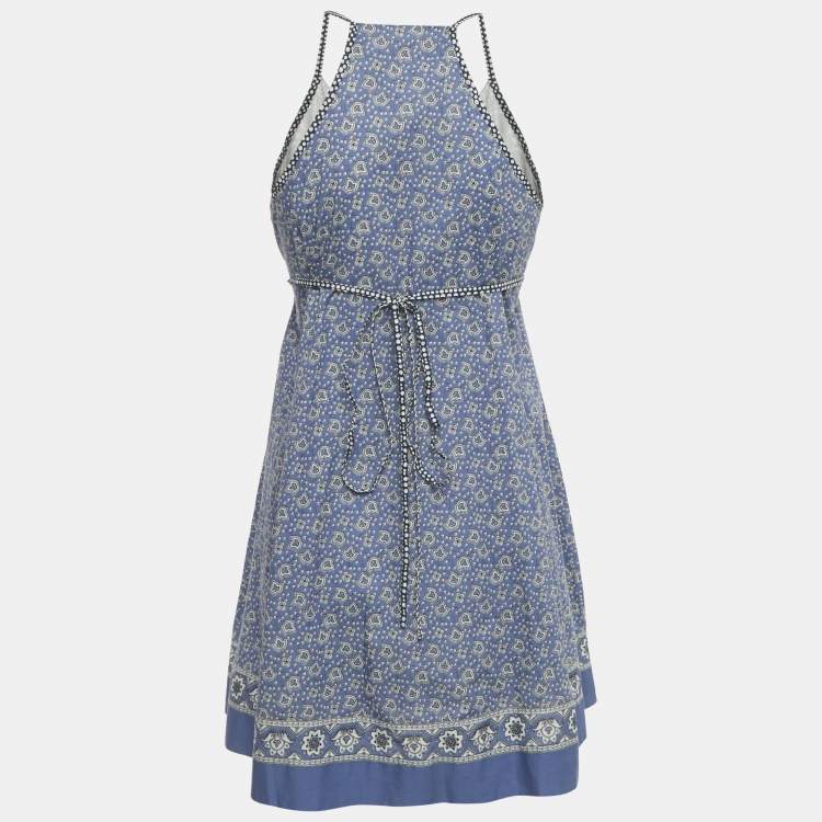 Pre Owned Chloe Blue Printed Cotton Strappy Mini Dress S