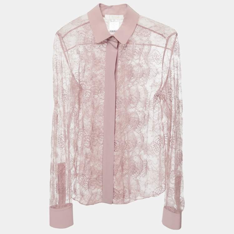 Pre Owned Chloé Powder Pink Lace Ruffled Button Front Shirt S