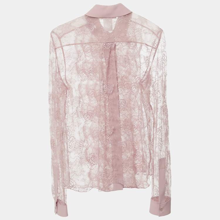 Pre Owned Chloé Powder Pink Lace Ruffled Button Front Shirt S
