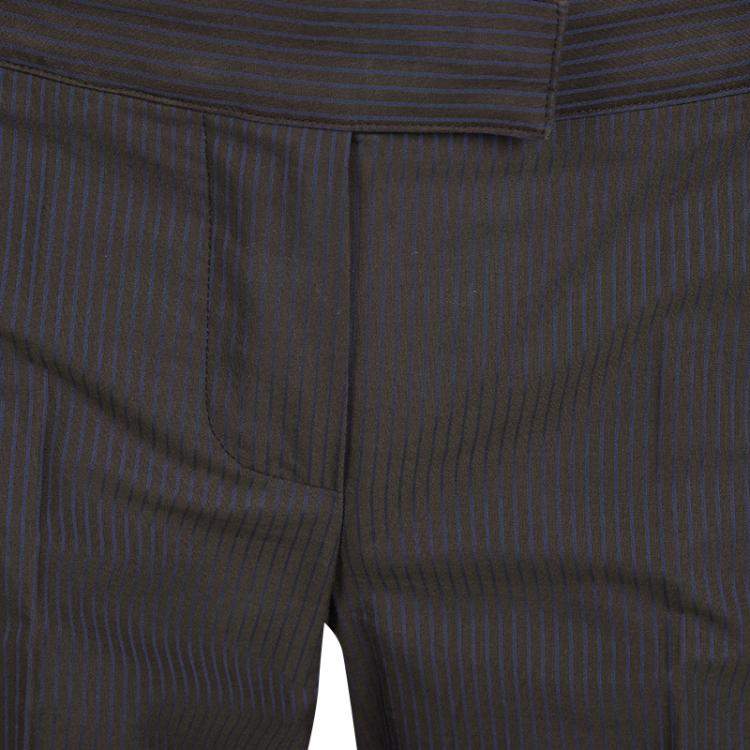 Pre Owned Chloe Brown and Navy Blue Striped Flared Pants S