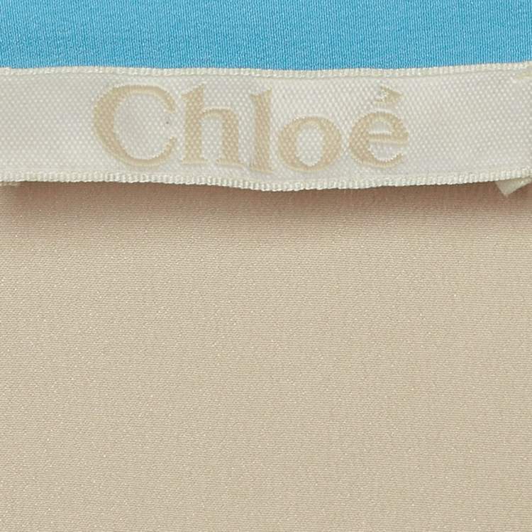 Pre Owned Chloé Light Beige/Blue Silk Tie Detail Blouse S