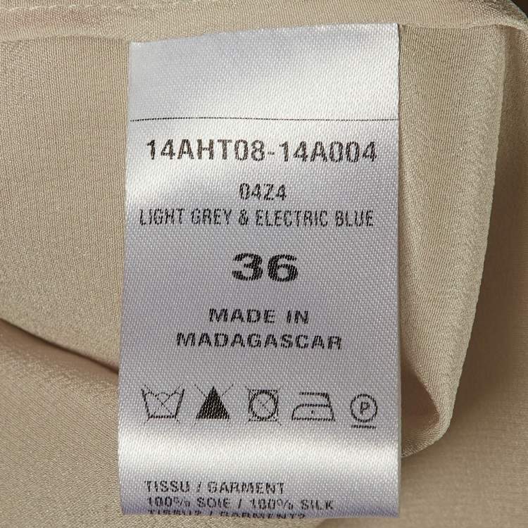 Pre Owned Chloé Light Beige/Blue Silk Tie Detail Blouse S