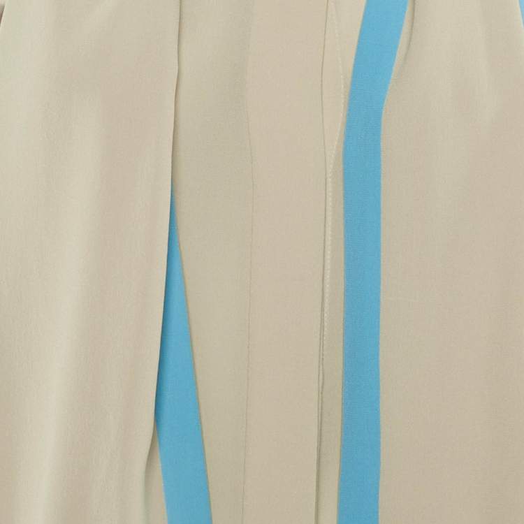 Pre Owned Chloé Light Beige/Blue Silk Tie Detail Blouse S