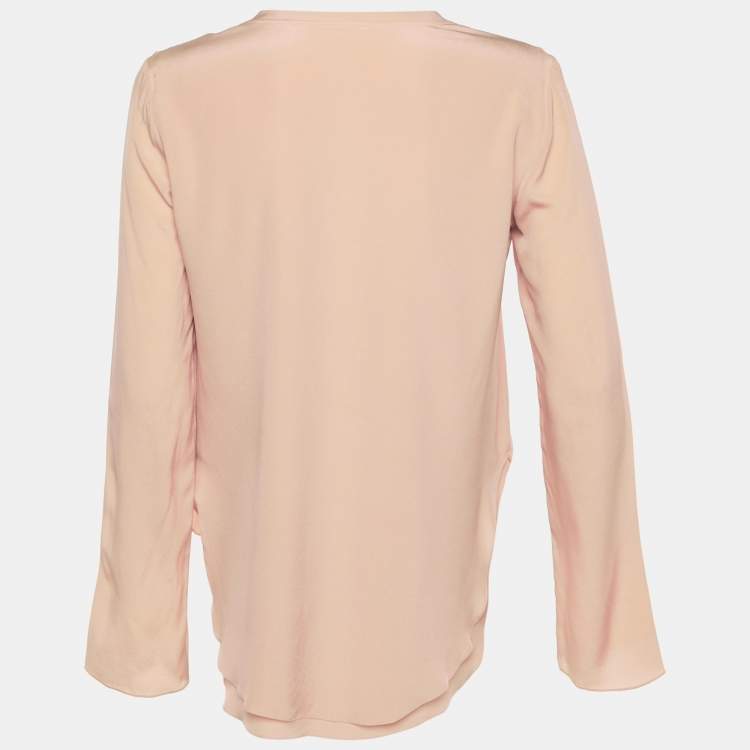 Pre Owned Chloé Peach Silk Layered Long Sleeve Top M
