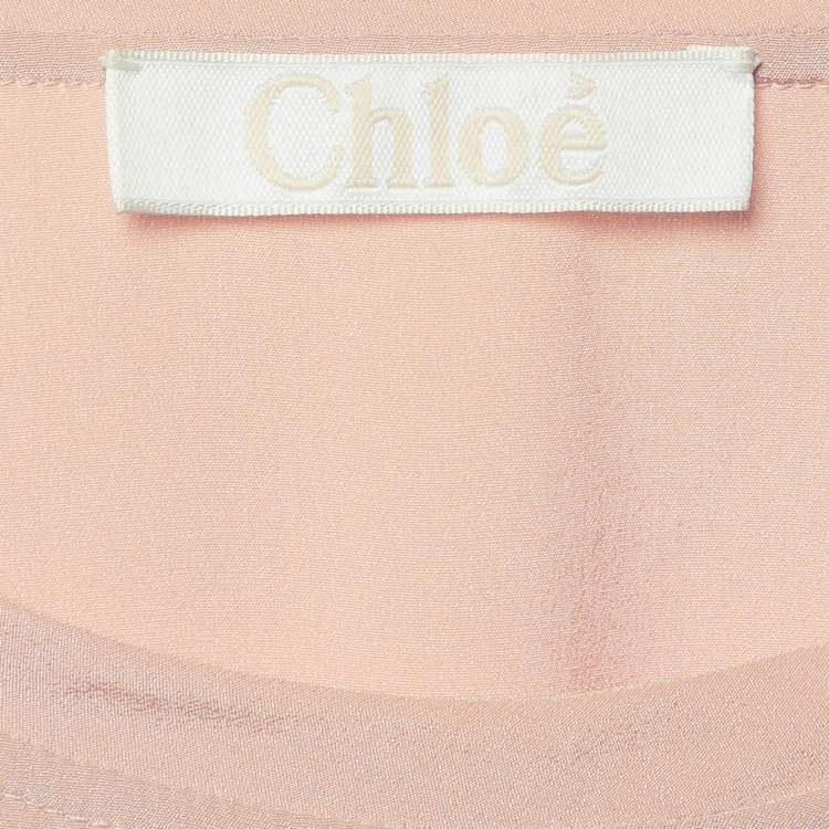 Pre Owned Chloé Peach Silk Layered Long Sleeve Top M