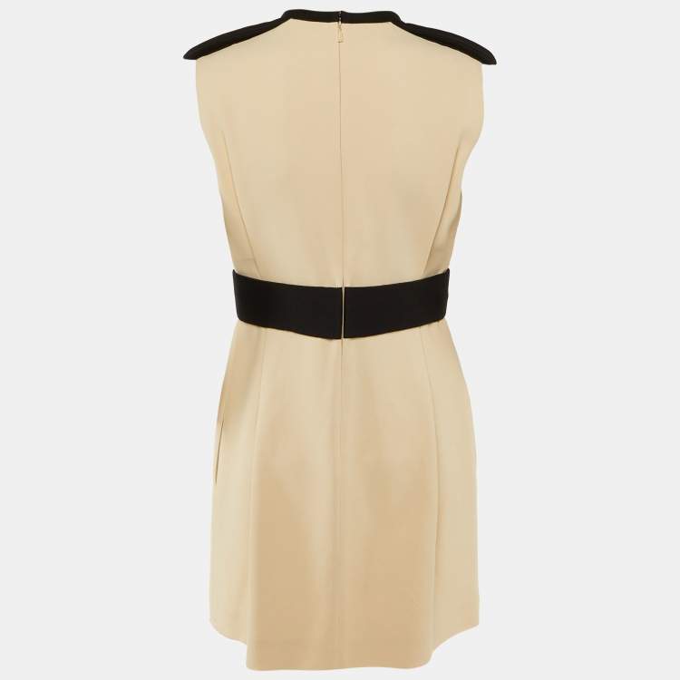 Pre Owned Chloe Beige /Black Crepe Sleeveless Mini Dress S