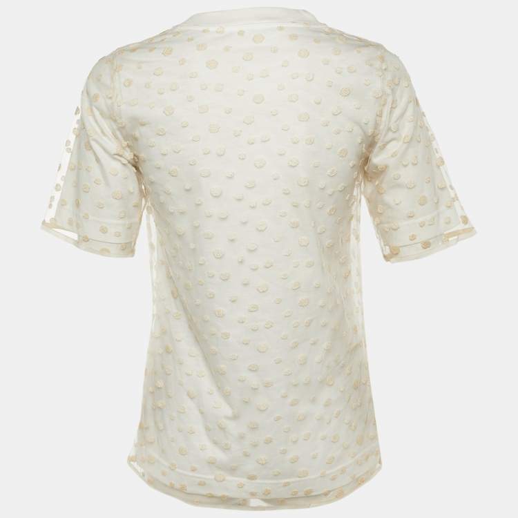 Pre Owned Chloé Off White Cotton & Tulle Top  S