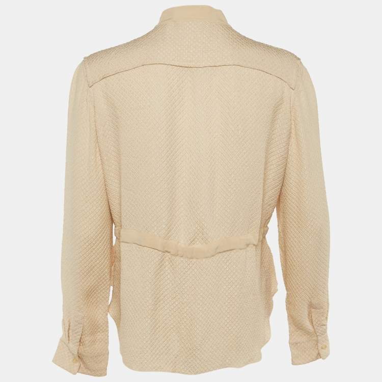 Pre Owned Chloe Beige Embossed Silk Blend Tie Waist Blouse L