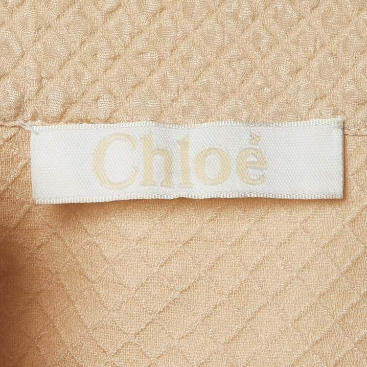 Pre Owned Chloe Beige Embossed Silk Blend Tie Waist Blouse L