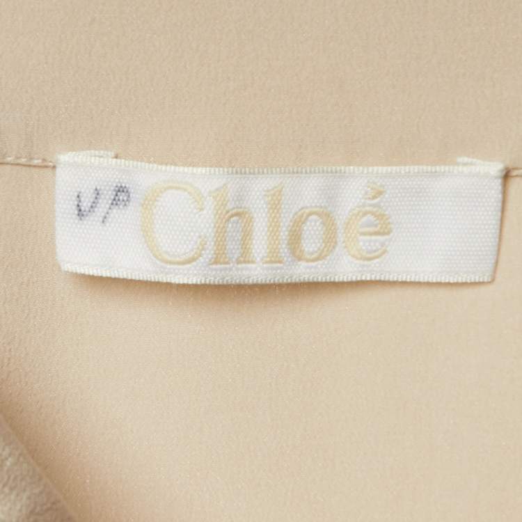 Pre Owned Chloe Beige Silk Button Front Blouse L