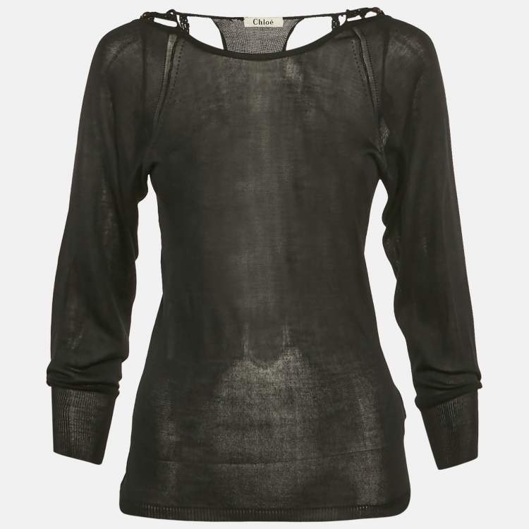 Pre Owned Chloe Black Silk Knit Sheer Long Sleeve Top XS