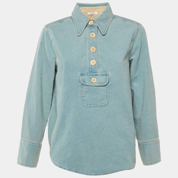 Pre Owned Chloe Blue Corduroy Front pocket Detail Shirt M