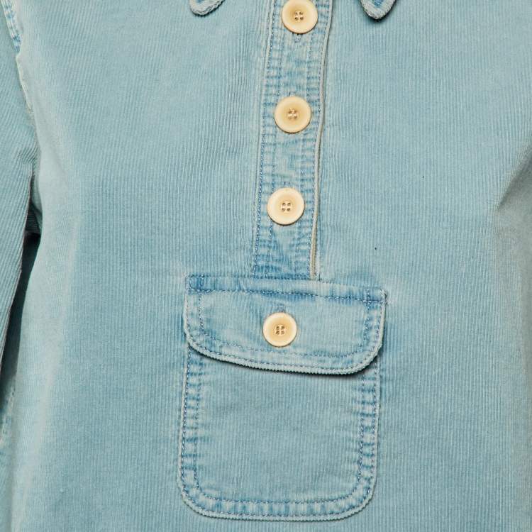 Pre Owned Chloe Blue Corduroy Front pocket Detail Shirt M