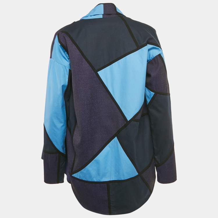 مملوكة مسبقًا Chloe Blue Patch Work Cotton Open-Front Shrug S