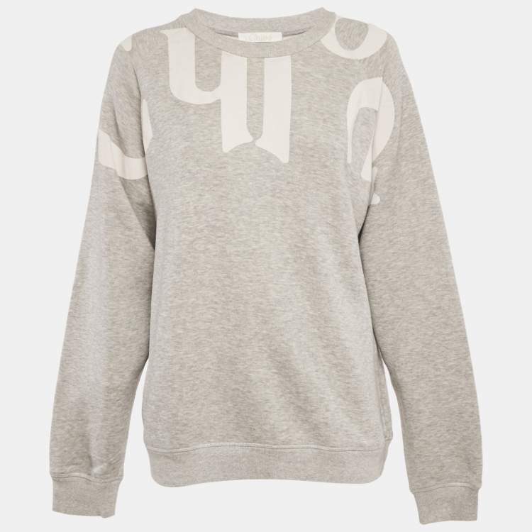 مملوكة مسبقًا Chloe Grey Logo Print Cotton Melange Crew Neck Sweatshirt M